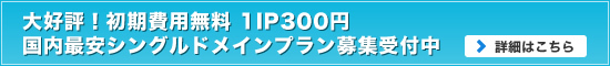大好評！初期費用無料 1IP300円 国内最安シングルドメインプラン　募集受付中